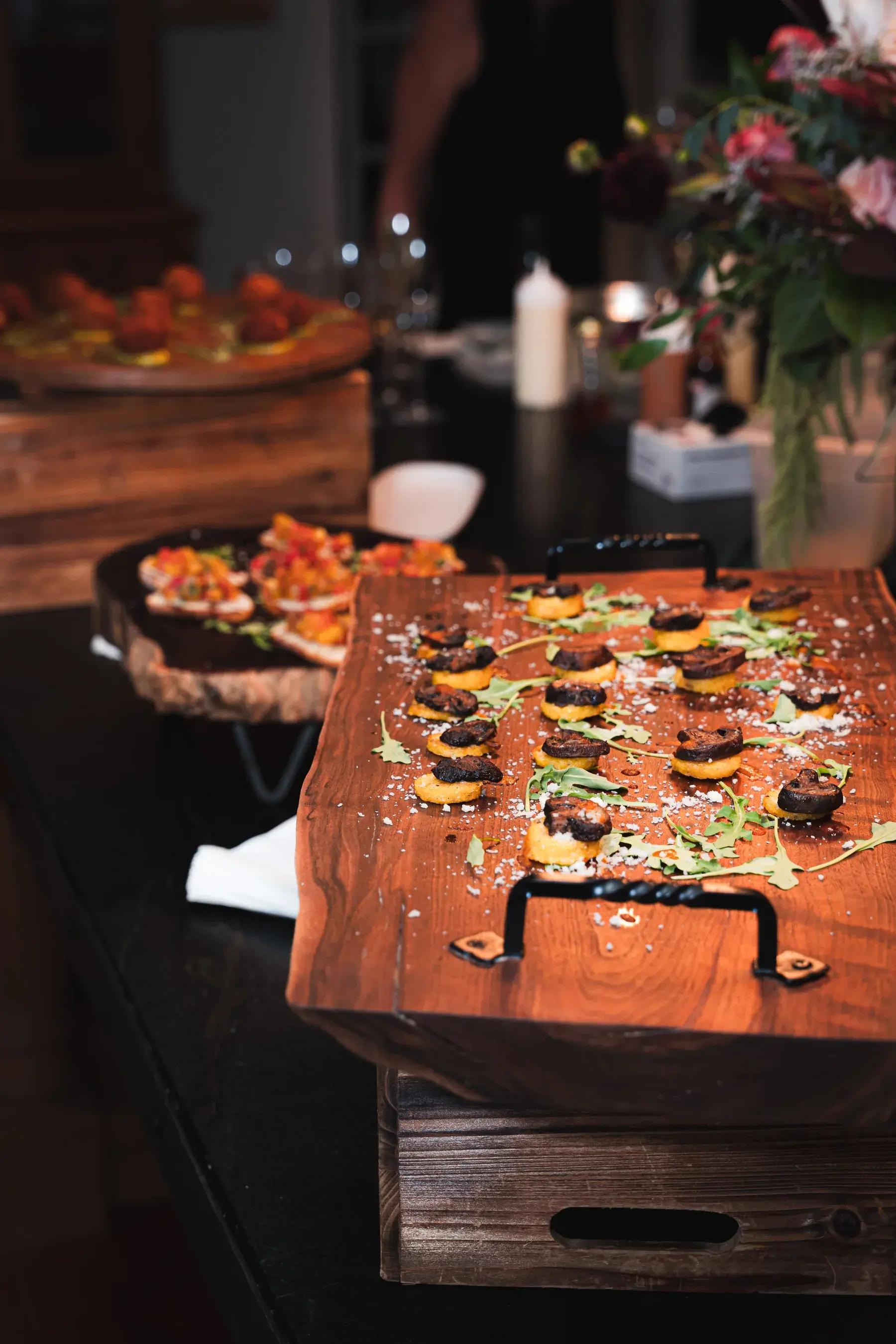 Passed appetizer display styled by Dragonfly Catering at a private engagement party