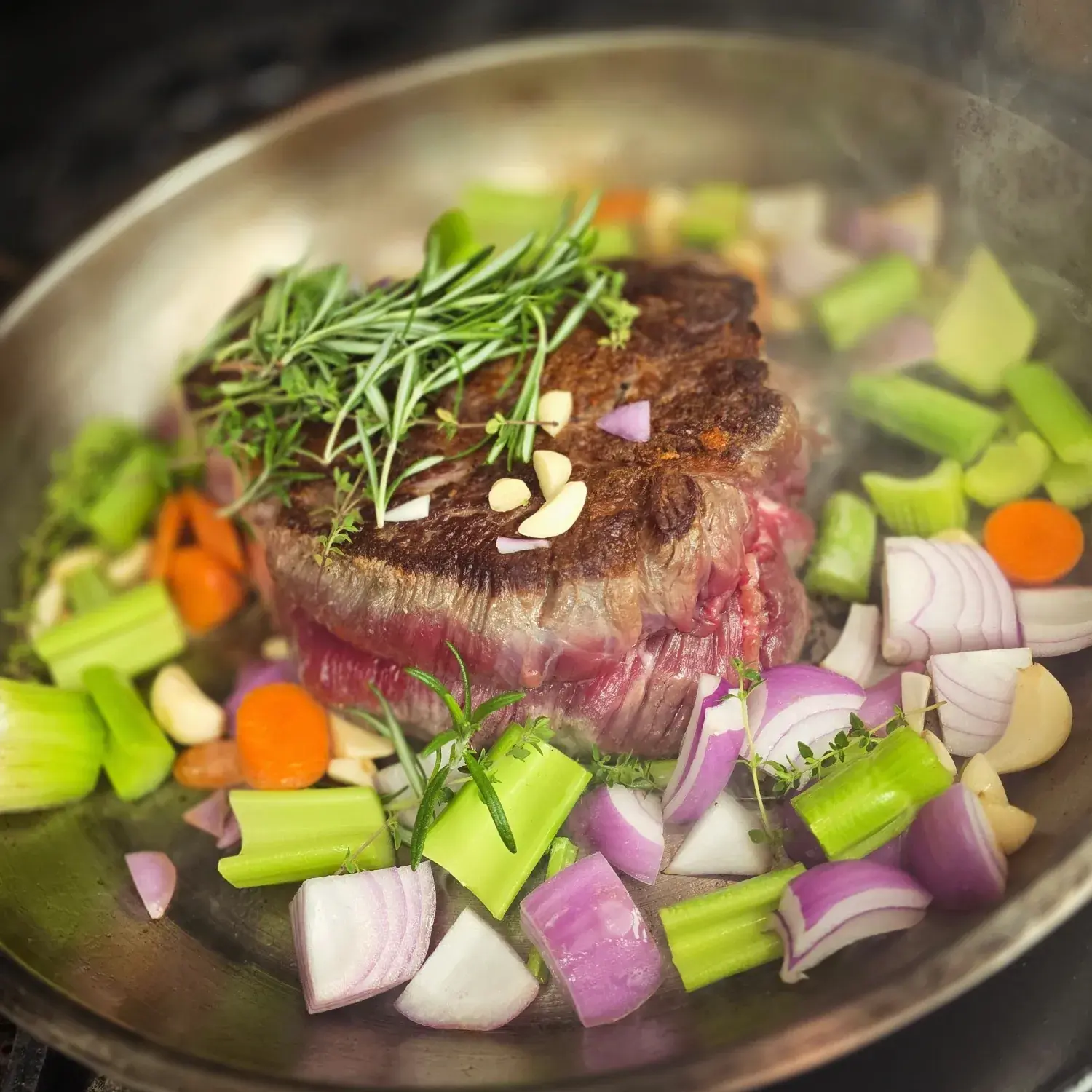 Chef-prepared seared beef roast resting before event service