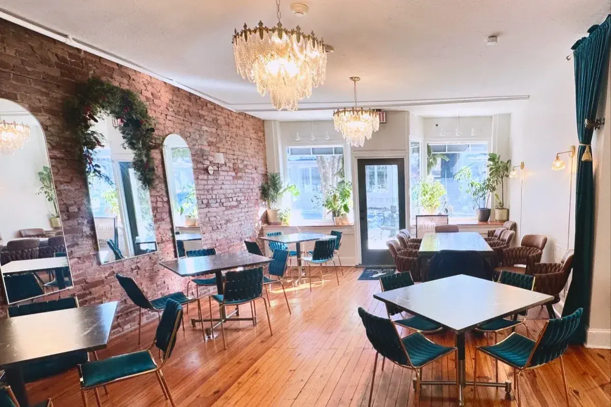 The light-filled brick interior of Blue Heron in Malvern