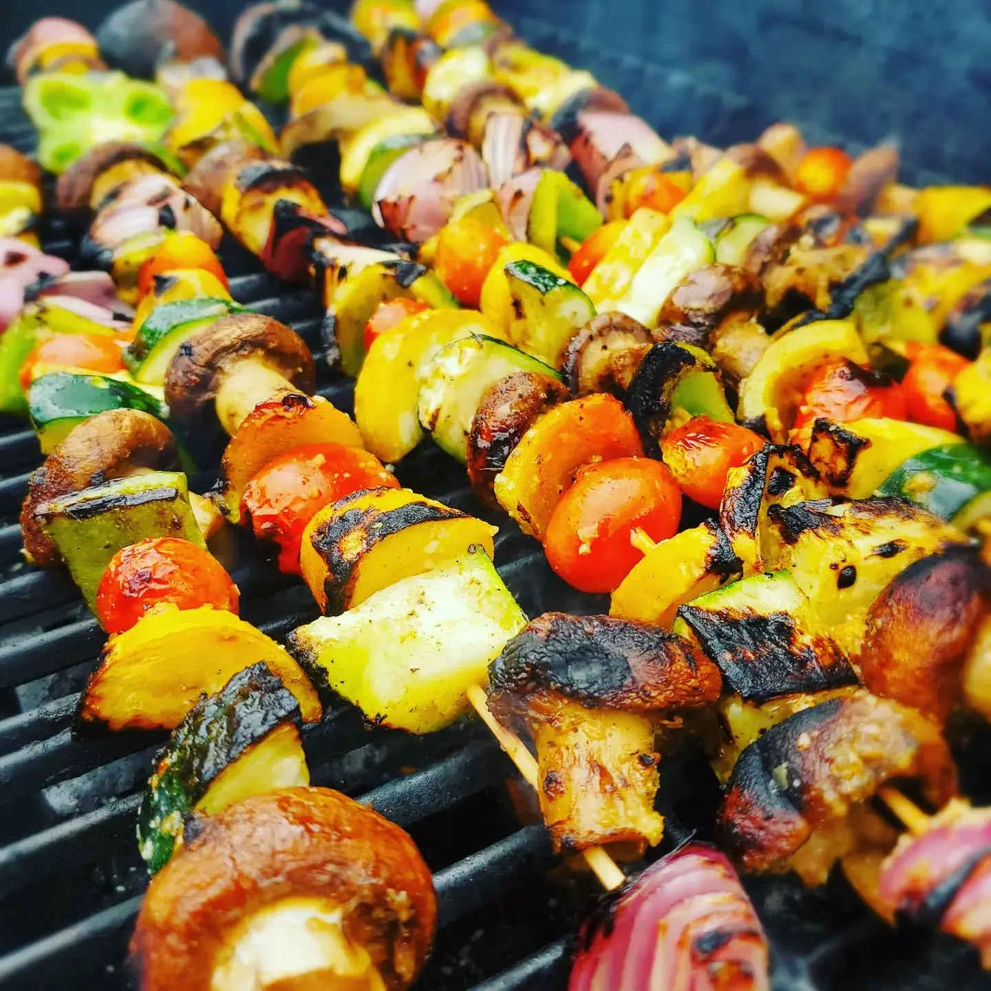 Grilled seasonal vegetable skewers ready for service